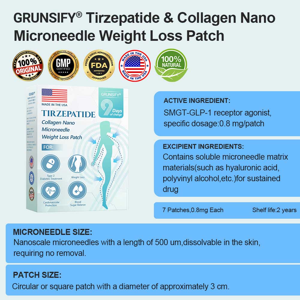 Grunsify® SMGT-GLP-1 Tirzepatide & Collagen Nano Microneedle Patch – Target Weight Loss, Loose Skin, Diabetes, Fatigue & More